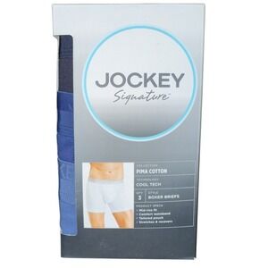 Jockey Signature Mens Size XL Blue Boxer Briefs‎ 3 Pack Pima Cotton New